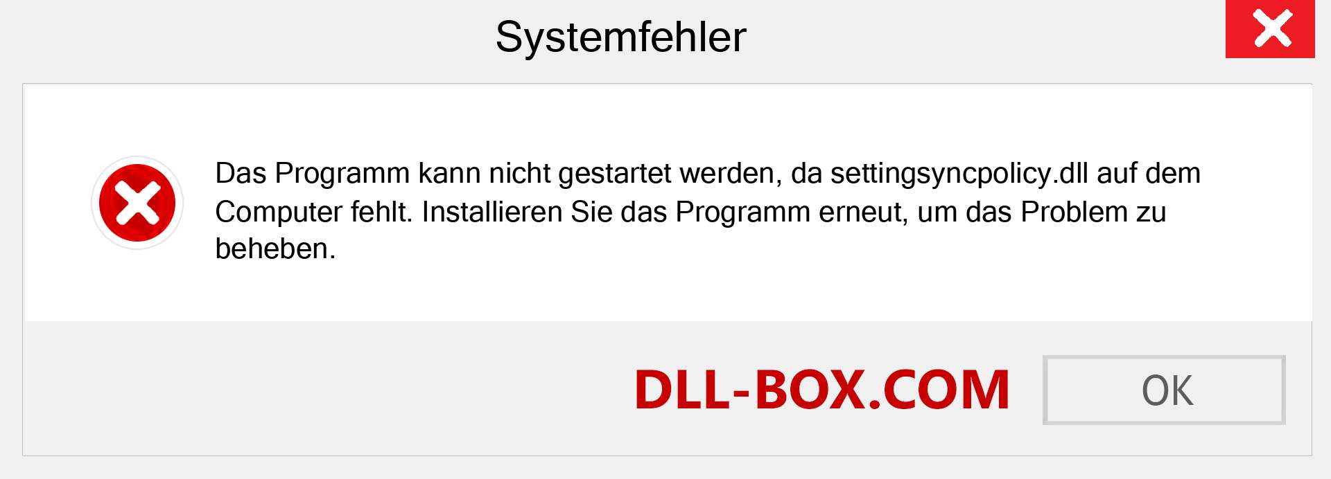 settingsyncpolicy.dll-Datei fehlt?. Download für Windows 7, 8, 10 - Fix settingsyncpolicy dll Missing Error unter Windows, Fotos, Bildern